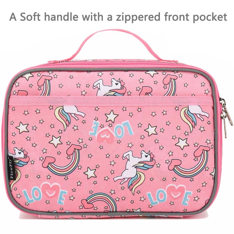 FlowFly Kids Lunch box Insulated Soft Bag Mini Cooler Back to School Thermal Meal Tote Kit for Girls, Boys, Unicorn - Image 2